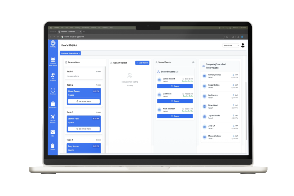 Customer Reservations interface